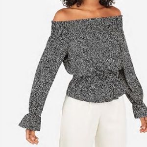 Express Off The Should Black & White Polka Dot Top